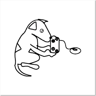 Cute Line Drawing of a Dog Playing Video Games Posters and Art